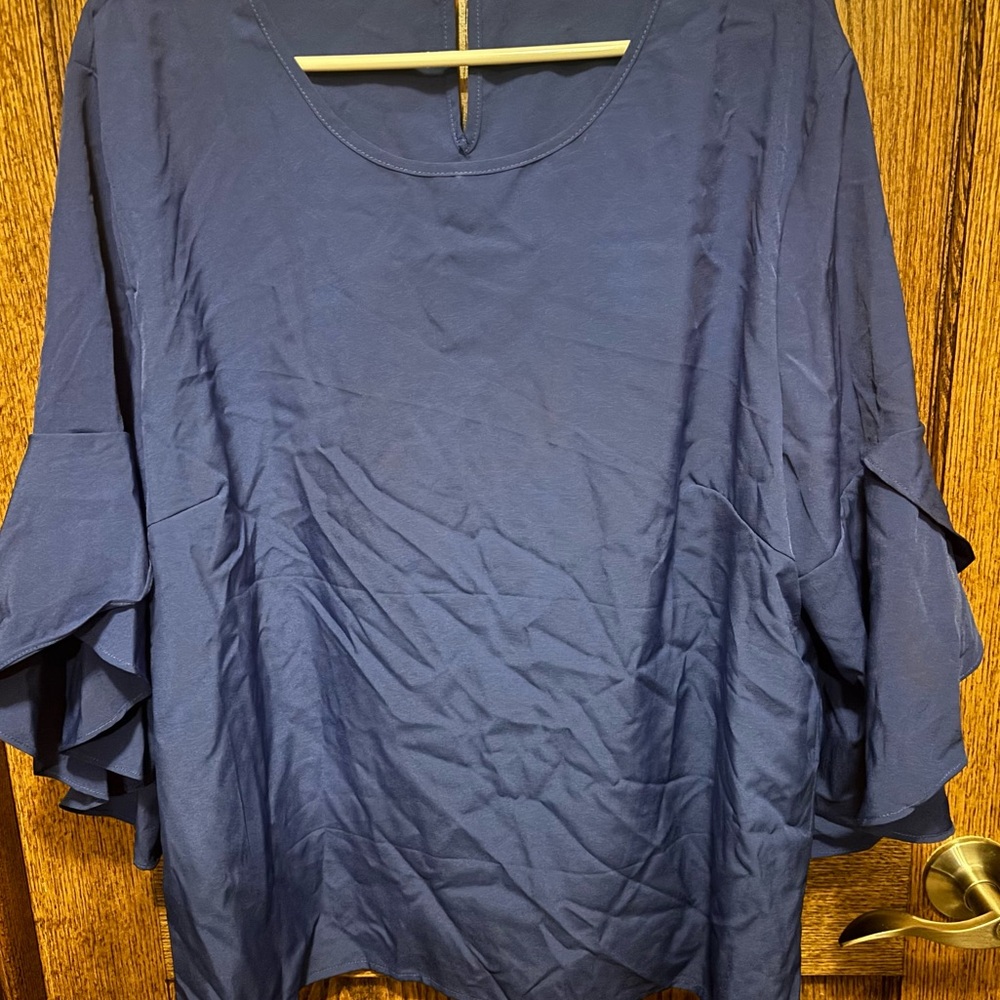 SHEIN Keyhole Back, Flouncy Sleeve Blouse